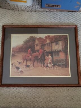 Framed Heywood Hardy Fox Hunting Scene Print with Mahogany Frame